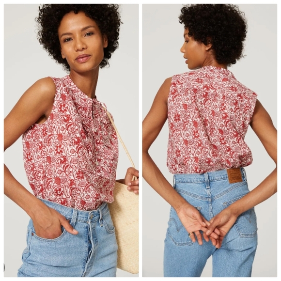 Derek Lam Floral Sleeveless Top Women's Large Red White Floral Blouse Shirt - Picture 1 of 16